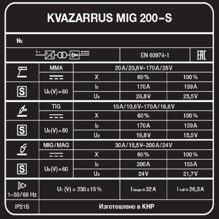 Сварочный  аппарат KVAZARRUS  MIG 200-S